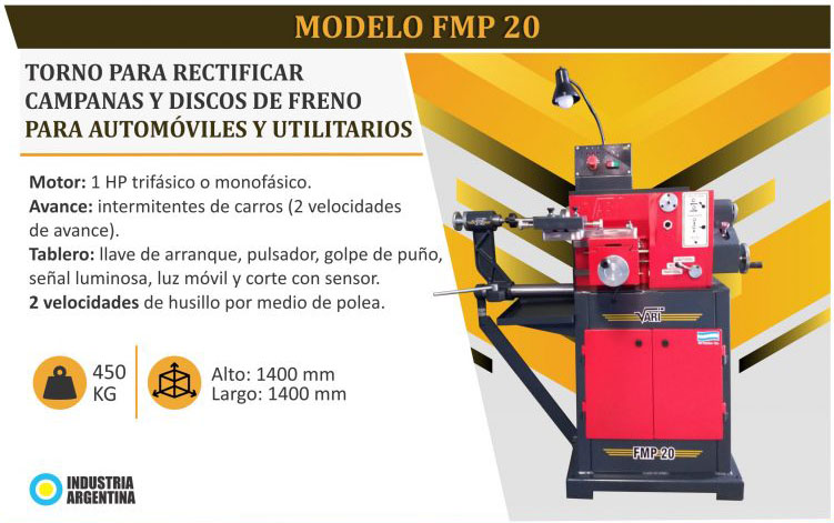 Torno para rectificar campanas y discos de freno para automóviles y utilitarios